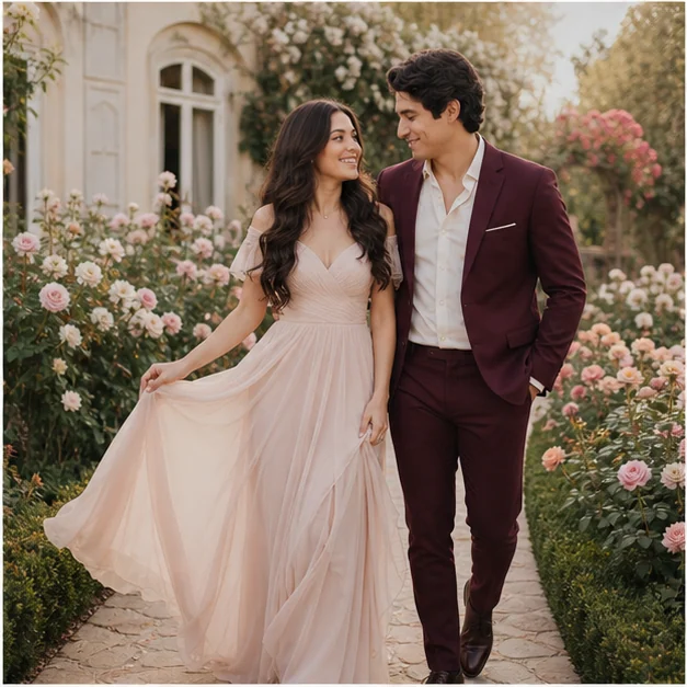 La pareja celebrando al aire libre
