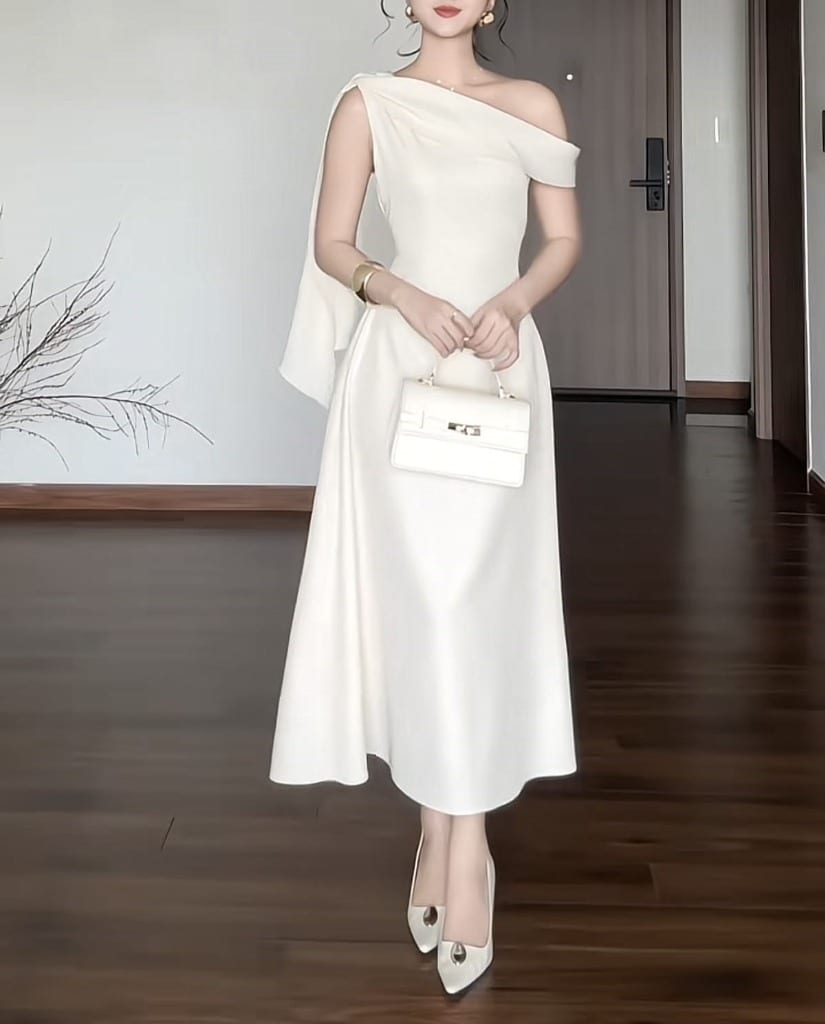 Vestido midi marfil